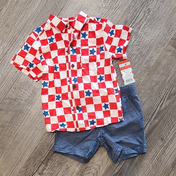 Cat & Jack Red Checkered Shirt and Blue Shorts Set Size 18 Months - Picture 1 of 5